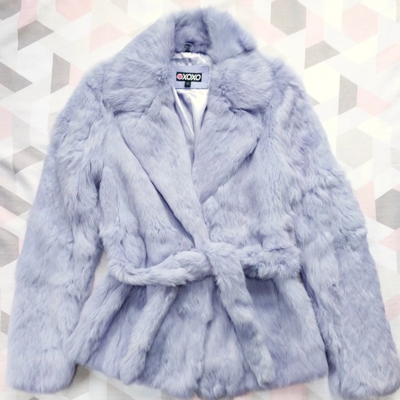 XOXO Jackets & Blazers - Lilac Genuine Rabbit Fur Coat with Belt Size S